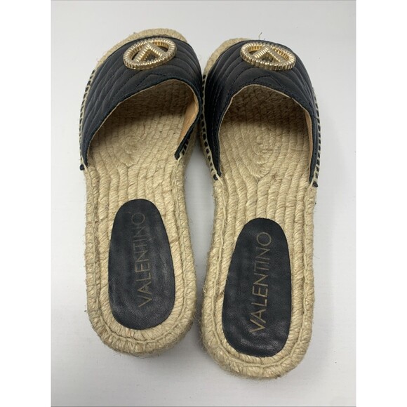 Valentino by Mario Valentino Clabee Sandals Women 8 Black Leather Platform Slide - Picture 6 of 9